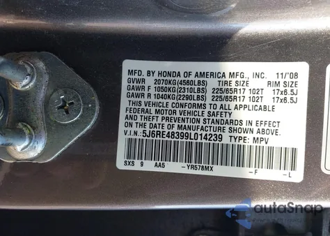 2009 Honda Cr-V Lx z USA, uszkodzony, nr VIN 5J6RE48399L014239